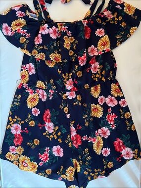 Women Navy Floral Off-Shoulder Girls Romper